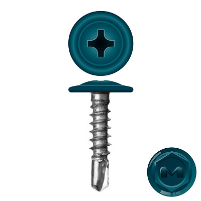 Caморез ПШС по металлу 4,2х16 RAL5020 Синий Океан прессшайба сверло