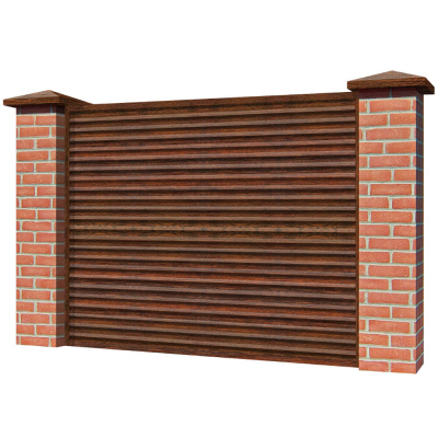 Забор жалюзи ЭКО-Z Античное Дерево 3D Принтек двусторонний на кирпичных столбах