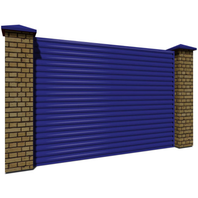 Секция забора жалюзи RAL5002 Синий Ультрамарин 2-х сторонняя с кирпичными столбами